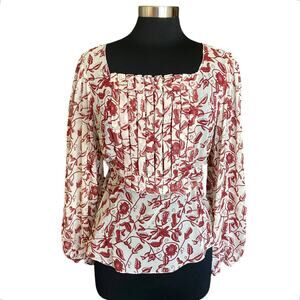 MSSP 100% Silk Sqare Neck Semi-Sheer Blouse Career Workwear Office Sz Medium